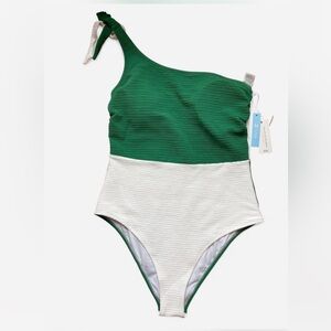 NWT Cupshe Green and White One-Shoulder One-Piece Swimsuit